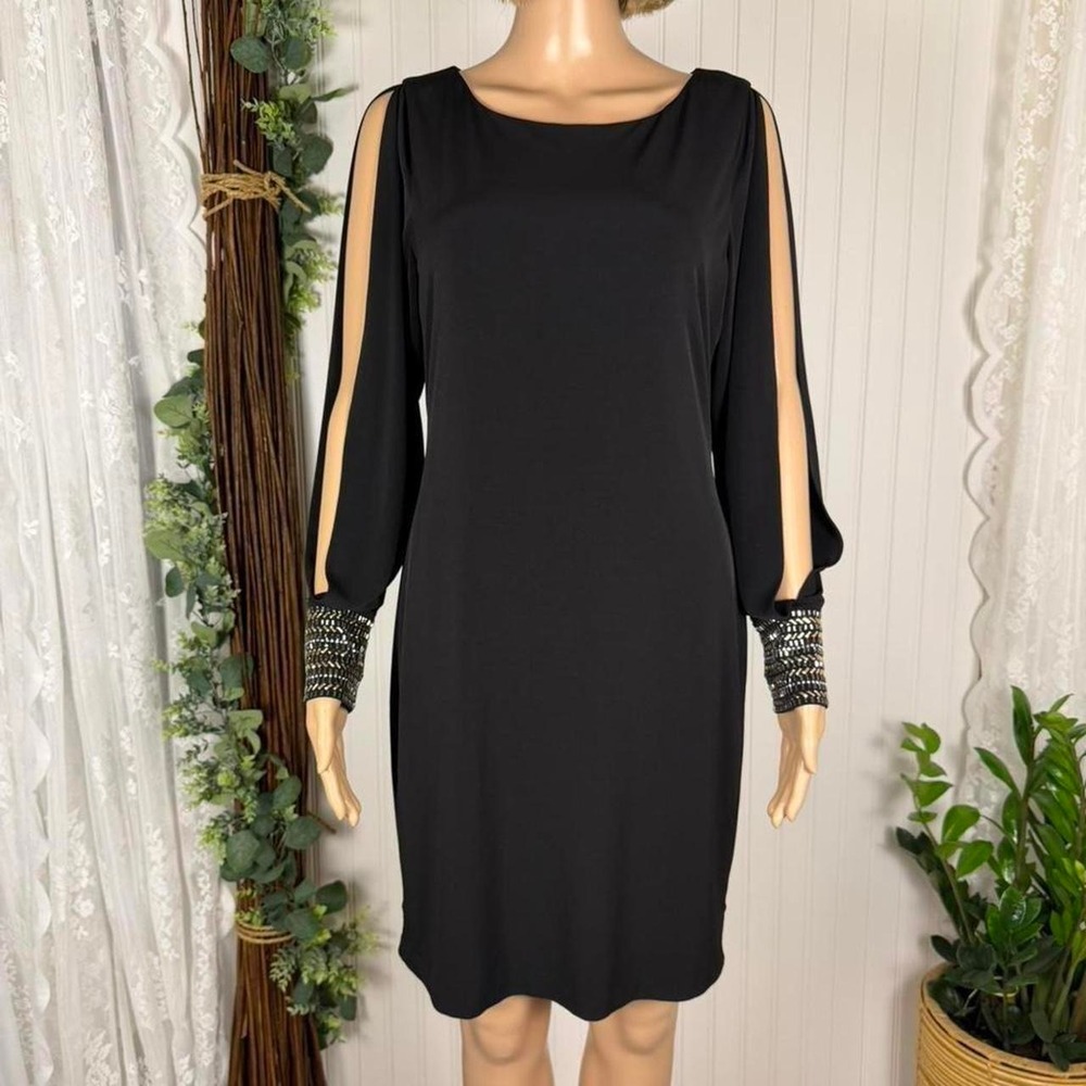 Calvin Klein Black Beaded Cuff Cocktail Dress Size 6